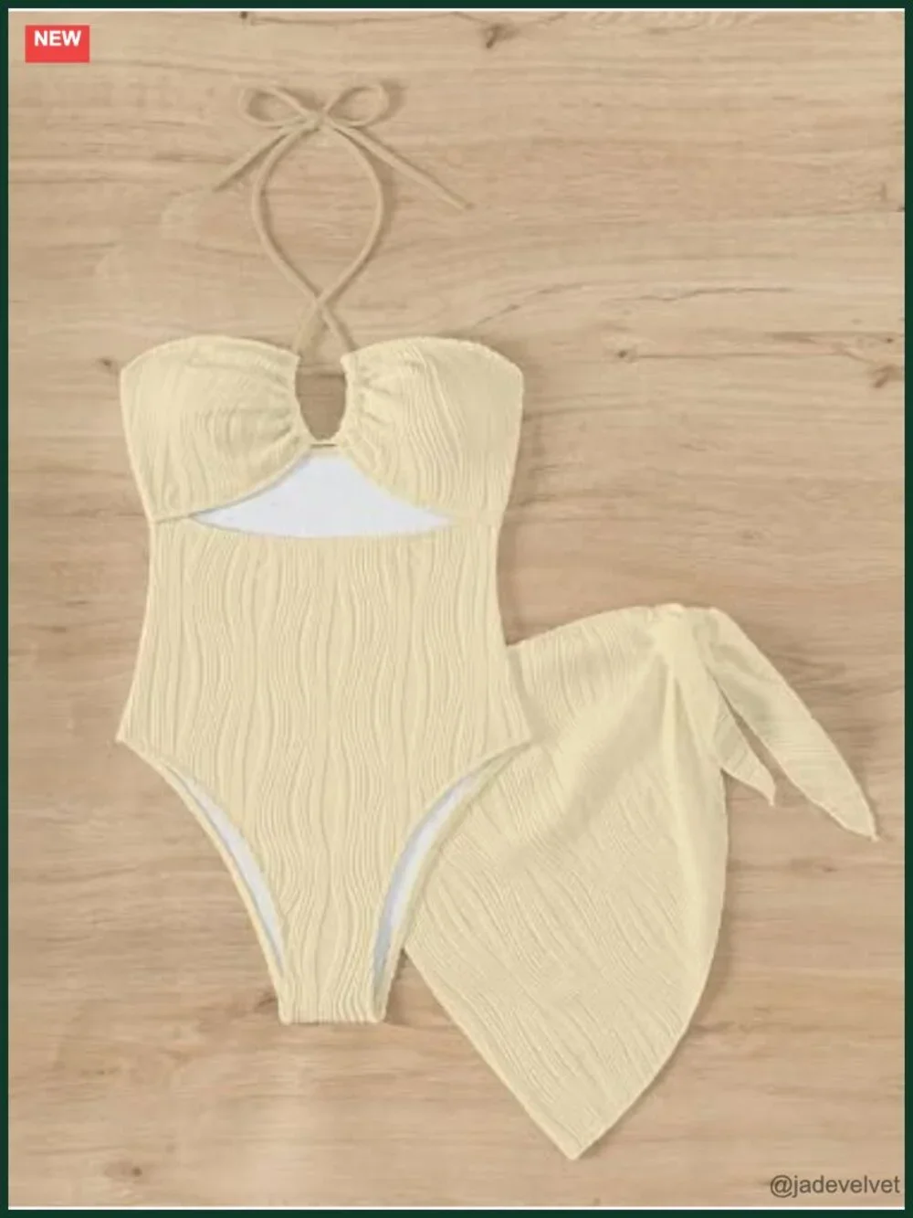 Textured Hollow Out Halter One Piece Swimsuit with Cover-Up Set